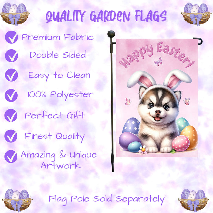 Siberian Husky Dog Easter Garden Flag Eggs Porch Lawn Outdoor Decor 12x18 Inch Single Side and Double Sided