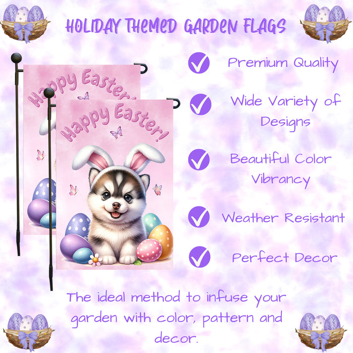 Siberian Husky Dog Easter Garden Flag Eggs Porch Lawn Outdoor Decor 12x18 Inch Single Side and Double Sided