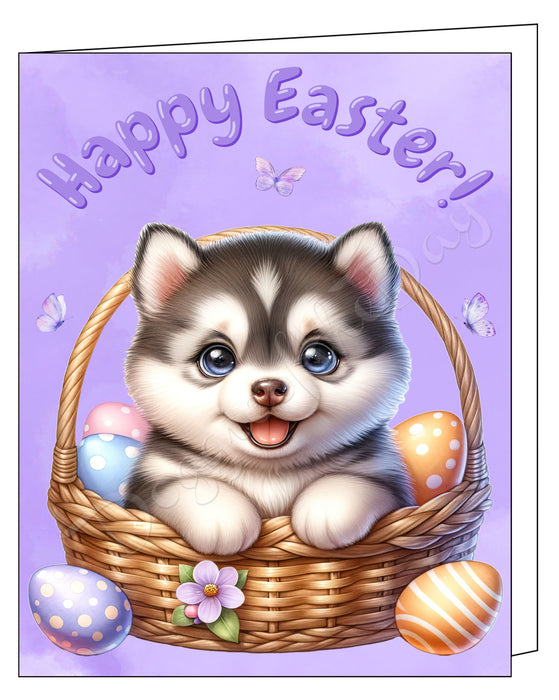 Happy Easter Siberian Husky Greeting Cards, Spring Holiday Notecards Blank Inside Envelopes Included, Unique Easter Egg Cards for Dog Lovers