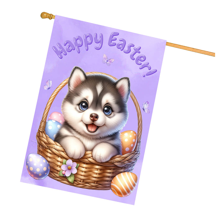 Siberian Husky Easter Puppy House Flag Farmhouse Spring Yard Garden Décor Gifts 28x40 Inch Double-Sided