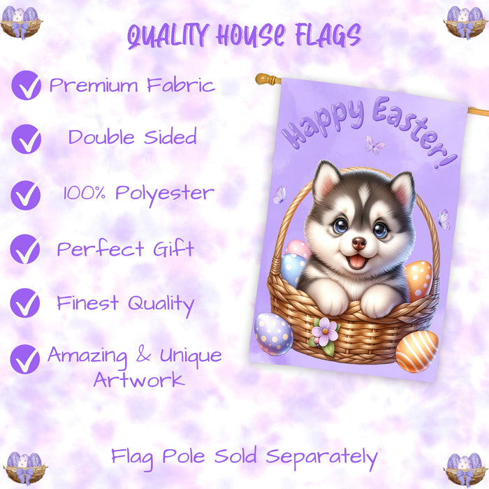 Siberian Husky Easter Puppy House Flag Farmhouse Spring Yard Garden Décor Gifts 28x40 Inch Double-Sided