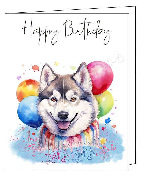 Happy Birthday Greeting Cards Siberian Husky - Cute Note Cards for Dog Lovers - Blank Inside Envelope Included, GCHB00274