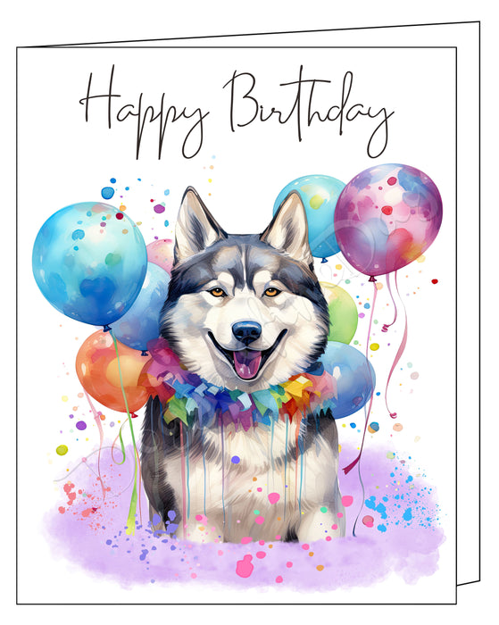 Happy Birthday Greeting Cards Siberian Husky - Cute Note Cards for Dog Lovers - Blank Inside Envelope Included, GCHB00275