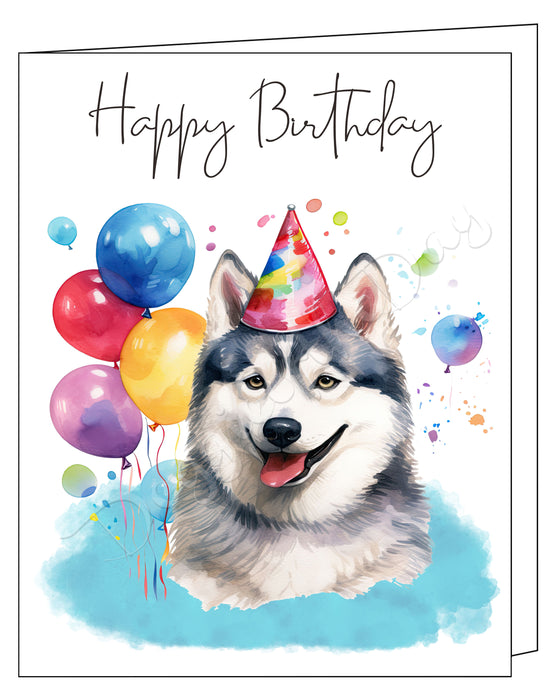 Happy Birthday Greeting Cards Siberian Husky - Cute Note Cards for Dog Lovers - Blank Inside Envelope Included, GCHB00276