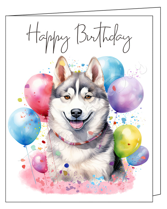 Happy Birthday Greeting Cards Siberian Husky - Cute Note Cards for Dog Lovers - Blank Inside Envelope Included, GCHB00277