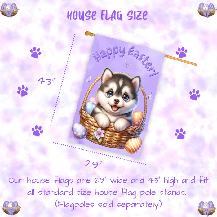 Siberian Husky Easter Puppy House Flag Farmhouse Spring Yard Garden Décor Gifts 28x40 Inch Double-Sided