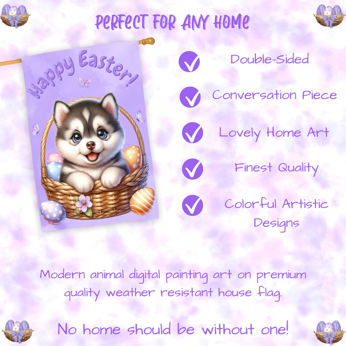 Siberian Husky Easter Puppy House Flag Farmhouse Spring Yard Garden Décor Gifts 28x40 Inch Double-Sided