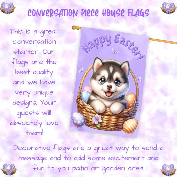 Siberian Husky Easter Puppy House Flag Farmhouse Spring Yard Garden Décor Gifts 28x40 Inch Double-Sided