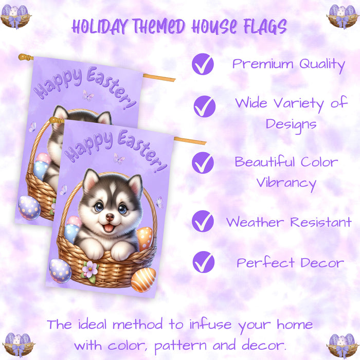 Siberian Husky Easter Puppy House Flag Farmhouse Spring Yard Garden Décor Gifts 28x40 Inch Double-Sided