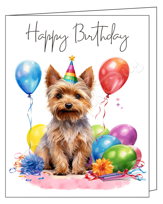 Happy Birthday Greeting Cards Silky Terrier - Cute Note Cards for Dog Lovers - Blank Inside Envelope Included, GCHB00280