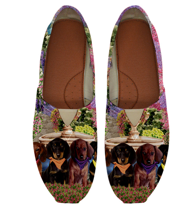 Floral Park Dachshund Dog on Unisex Classic Canvas Slip-On Shoes