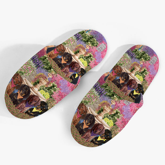 Floral Park Dachshund Dogs Women's Men and Kids Non-Slip Cotton Slippers