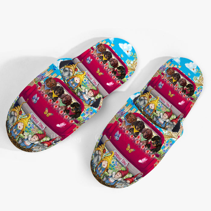 Dachshund Dogs Flower Explosion with Gnomes Pink Truck Women's Men and Kids Non-Slip Cotton Slippers