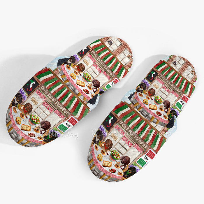 Dachshund Dogs Non-Slip Cotton Slipper, Little Cafe Friends Pet Theme, Slippers for Women's Men and Kids