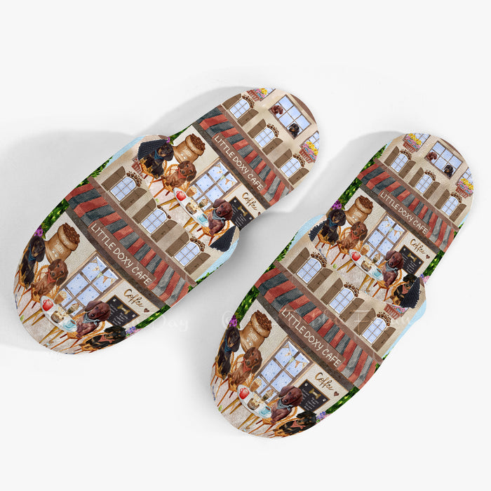 Little Doxy Cafe Dachshund Dogs Women's Men and Kids Non-Slip Cotton Slippers
