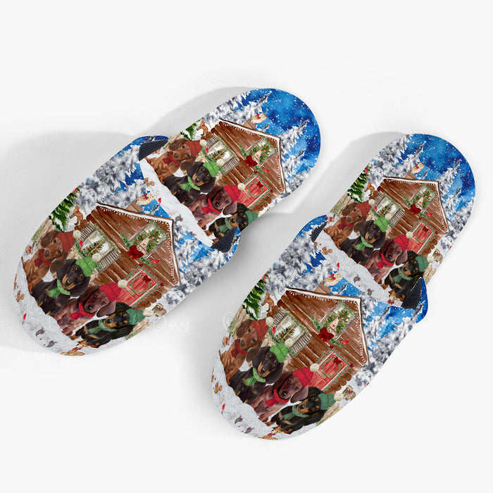 Dachshund Dogs Winter Cabin Slippers - Non-Slip Cotton Slipper for Women, Men and Kids