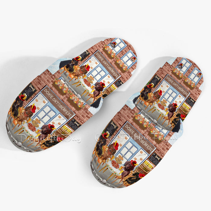 Doxie Oktoberfest Beer Dachshund Dogs Non-Slip Cotton Slipper, Winter Furry Friends Pet Theme, Slippers for Women's Men and Kids