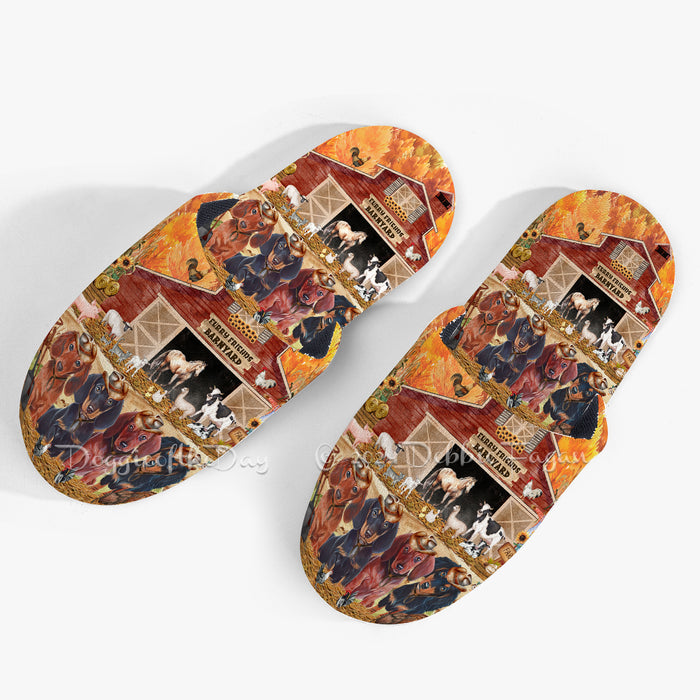 Furry Friends Barnyard Dachshund Dogs Women's Men and Kids Non-Slip Cotton Slippers Full Image