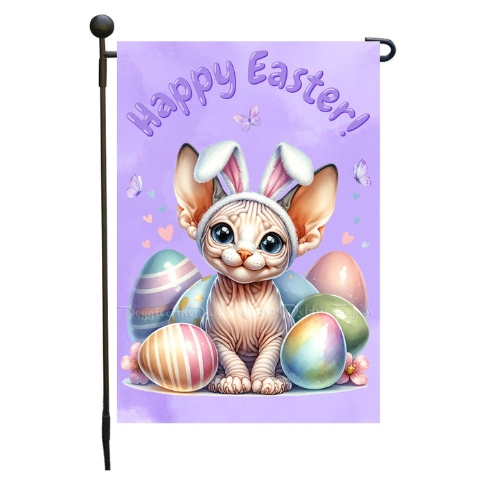 Easter Sphynx Cat Garden Flag, Cute Happy Easter, Egg Hunt Basket, Personalized Double Sided Flag Yard Outdoor Decoration, EGHNT00052