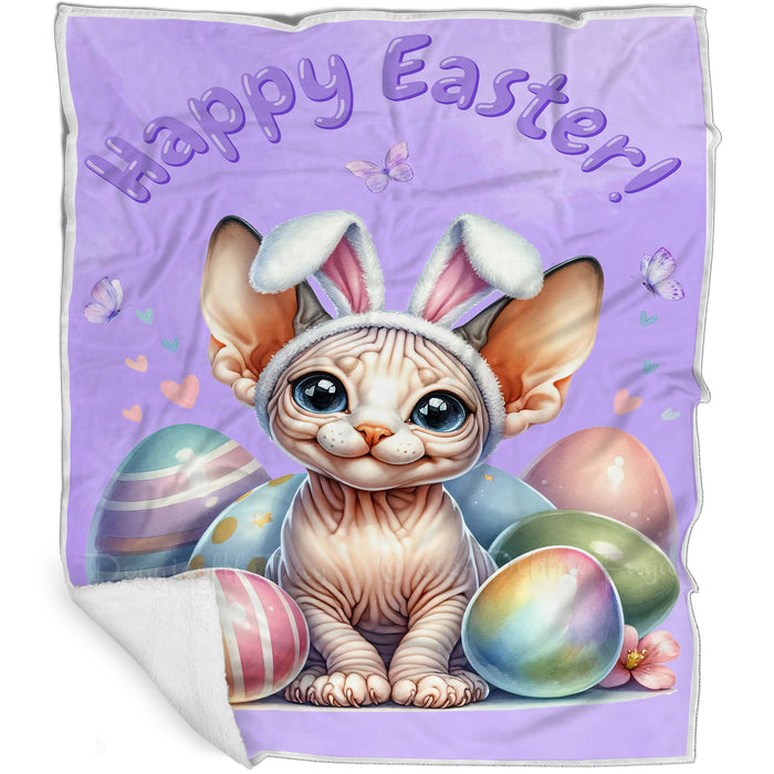 Easter Egg Hunt Sphynx Cat Happy Easter Holiday Blanket EGHNTBLK052