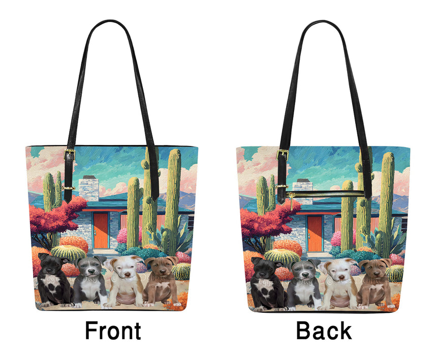 “Desert Dogs & Prickly Things” – Pit Bull & Cactus Print with Southwestern Style – Euramerican Tote Bag, Gifts for Dog Lovers