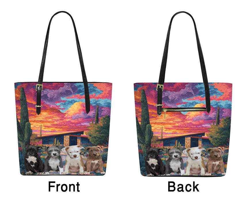 “Paw-sitively Desert Chic” – Pit Bull Dogs Among Cacti – Euramerican Tote Bag for Dog Lovers