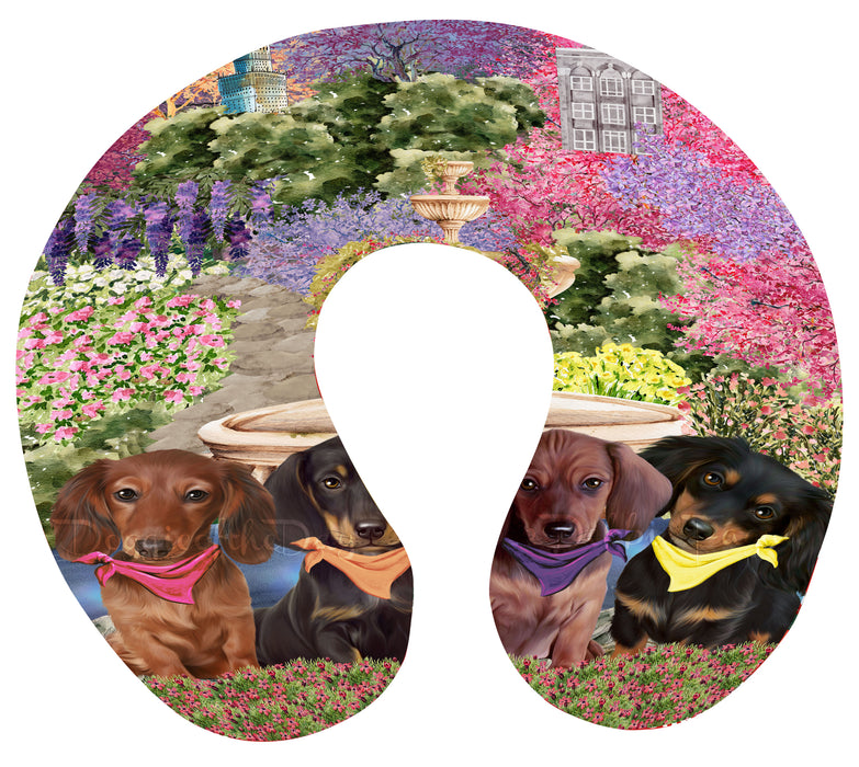 Floral Park Dachshund Dog on U-Shape Travel Pillow