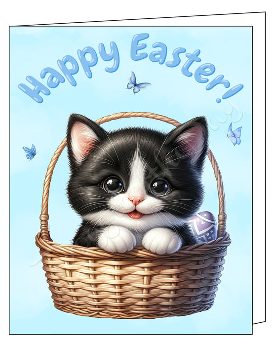Happy Easter Tuxedo Cat Greeting Cards, Spring Holiday Notecards Blank Inside Envelopes Included, Unique Easter Egg Cards for Cat Lovers