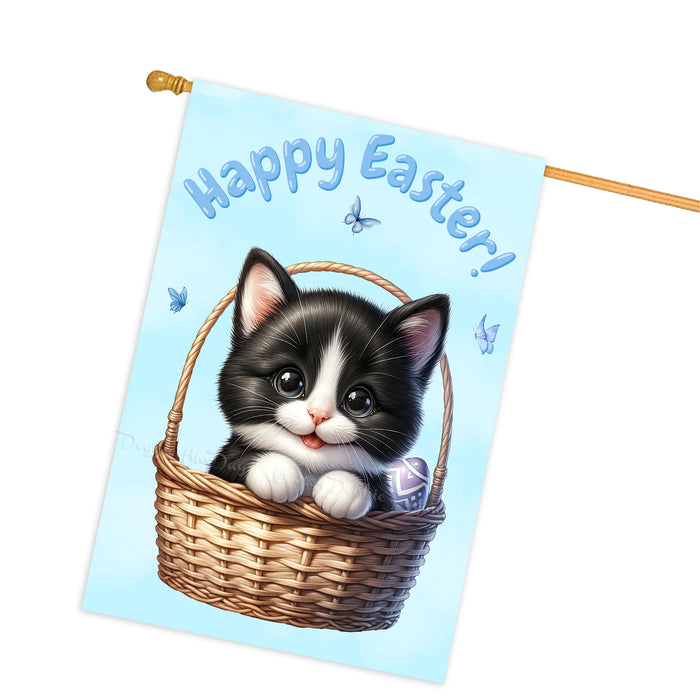 Happy Easter Tuxedo Cat, Egg Hunt House Flags for Home Decorations - Double Sided Yard Lawn Easter Festival Decorative Gift - Holiday Cats Flag Decor 28"w x 40"h, EGHNT00053