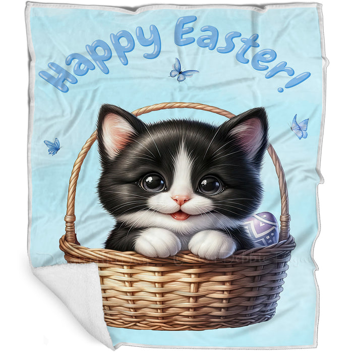 Easter Egg Hunt Tuxedo Cat Happy Easter Holiday Blanket EGHNTBLK053