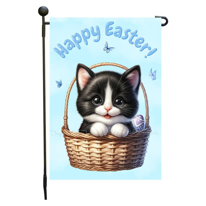 Easter Tuxedo Cat Garden Flag, Cute Happy Easter, Egg Hunt Basket, Personalized Double Sided Flag Yard Outdoor Decoration, EGHNT00053