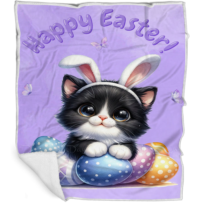 Easter Egg Hunt Tuxedo Cat Happy Easter Holiday Blanket EGHNTBLK054