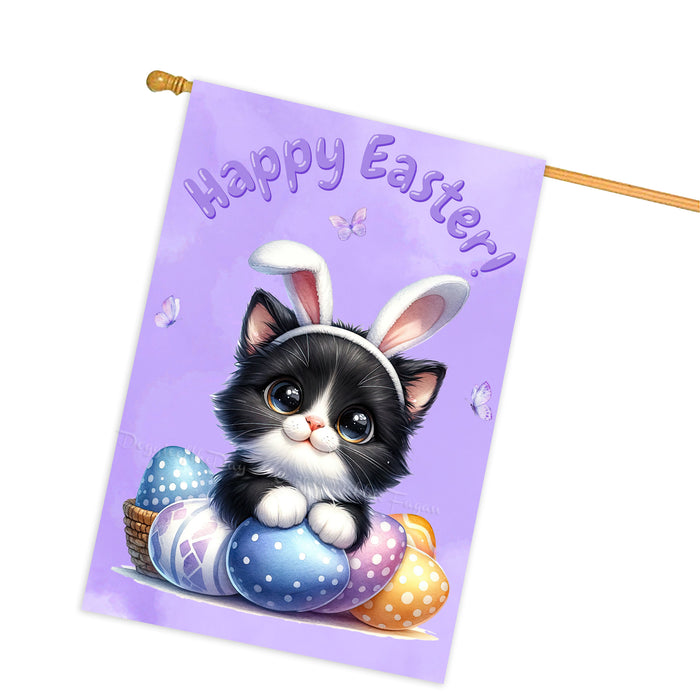 Happy Easter Tuxedo Cat, Egg Hunt House Flags for Home Decorations - Double Sided Yard Lawn Easter Festival Decorative Gift - Holiday Cats Flag Decor 28"w x 40"h, EGHNT00054