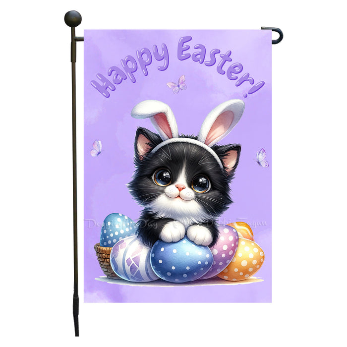 Easter Tuxedo Cat Garden Flag, Cute Happy Easter, Egg Hunt Basket, Personalized Double Sided Flag Yard Outdoor Decoration, EGHNT00054