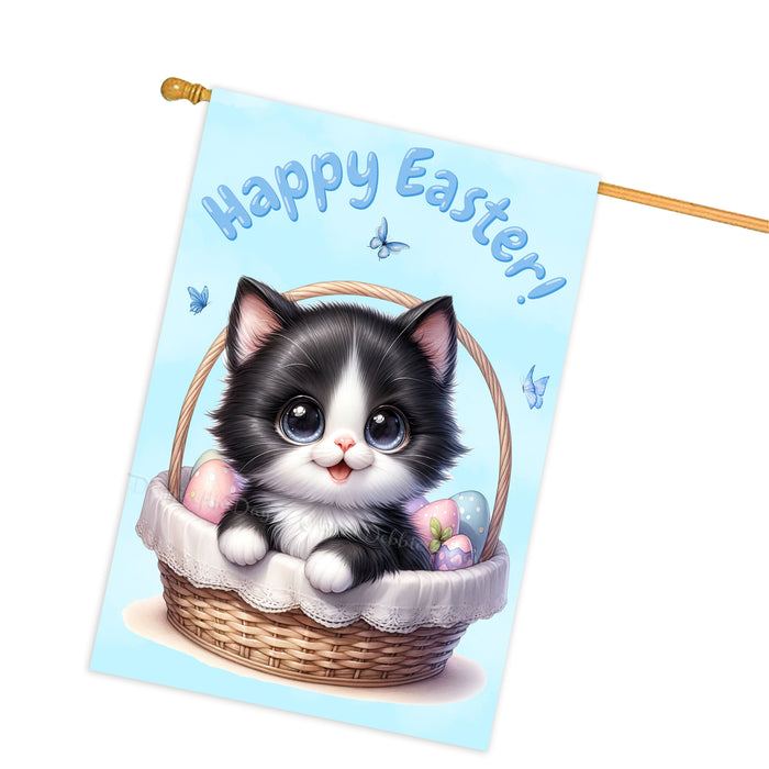 Happy Easter Tuxedo Cat, Egg Hunt House Flags for Home Decorations - Double Sided Yard Lawn Easter Festival Decorative Gift - Holiday Cats Flag Decor 28"w x 40"h, EGHNT00055