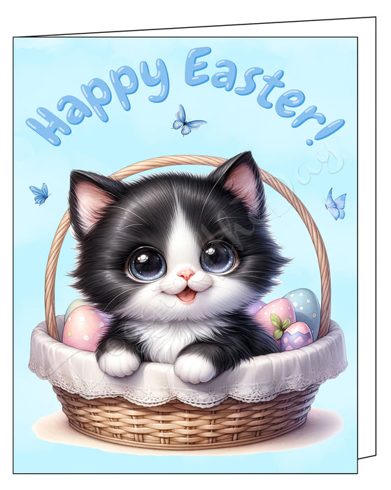 Happy Easter Tuxedo Cat Greeting Cards, Spring Holiday Notecards Blank Inside Envelopes Included, Unique Easter Egg Cards for Cat Lovers