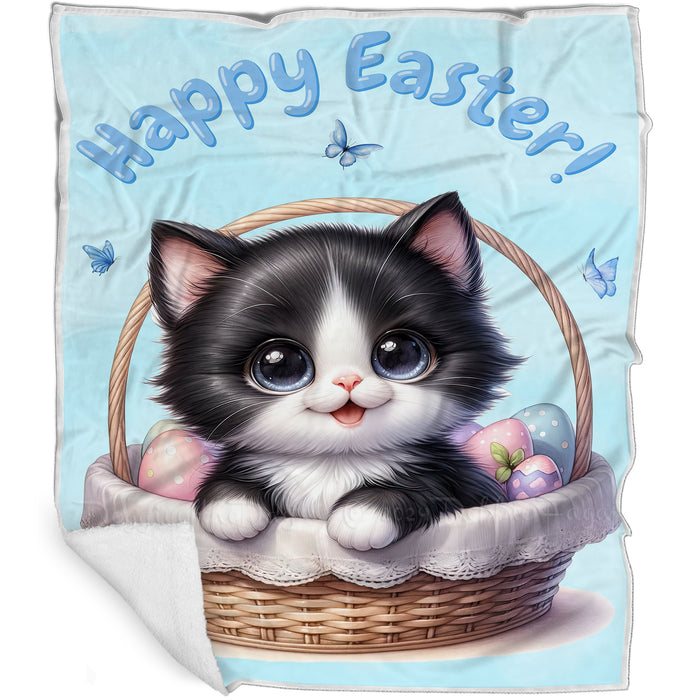 Easter Egg Hunt Tuxedo Cat Happy Easter Holiday Blanket EGHNTBLK055