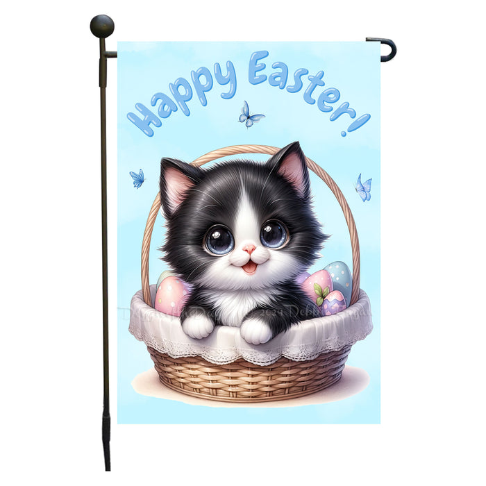 Easter Tuxedo Cat Garden Flag, Cute Happy Easter, Egg Hunt Basket, Personalized Double Sided Flag Yard Outdoor Decoration, EGHNT00055