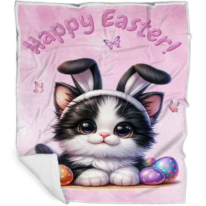 Easter Egg Hunt Tuxedo Cat Happy Easter Holiday Blanket EGHNTBLK056