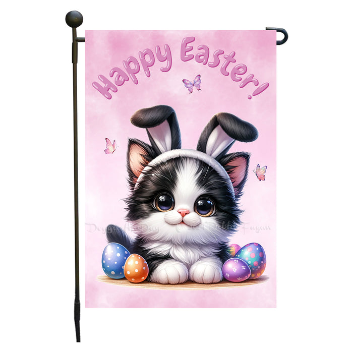 Easter Tuxedo Cat Garden Flag, Cute Happy Easter, Egg Hunt Basket, Personalized Double Sided Flag Yard Outdoor Decoration, EGHNT00056