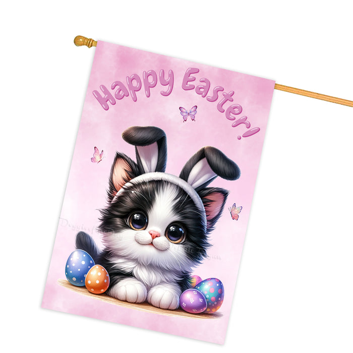 Happy Easter Tuxedo Cat, Egg Hunt House Flags for Home Decorations - Double Sided Yard Lawn Easter Festival Decorative Gift - Holiday Cats Flag Decor 28"w x 40"h, EGHNT00056