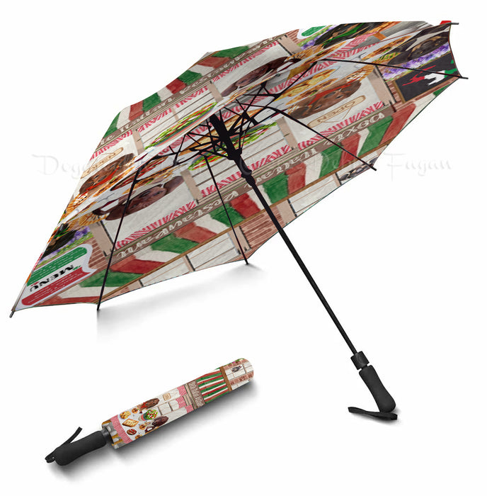 Doxie Italian Restaurant Dachshund Dog Semi-Automatic Foldable Umbrella, Winter Furry Friends - Grey