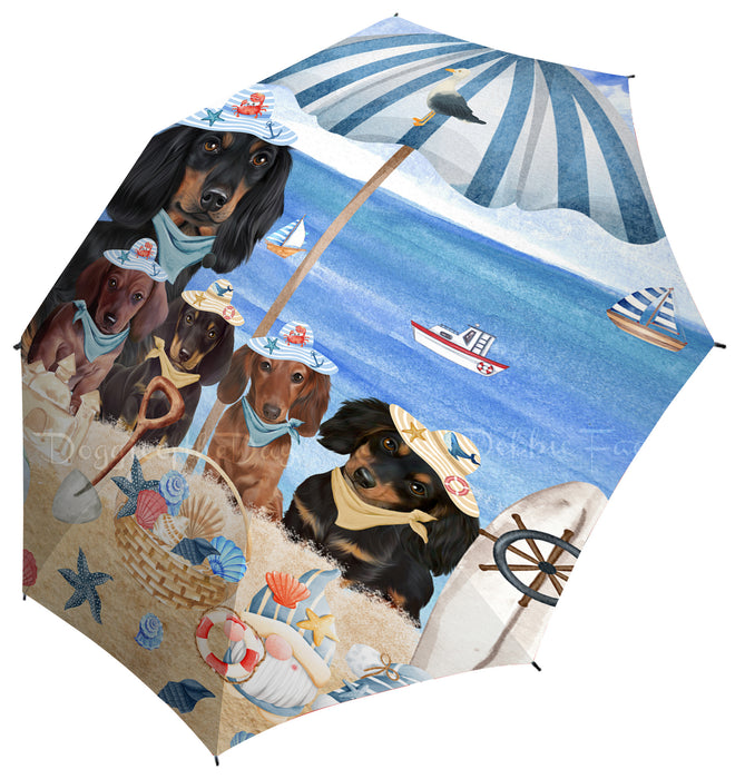 Nautical summer beach Dachshund Dog Grey Semi-Automatic Foldable Umbrella