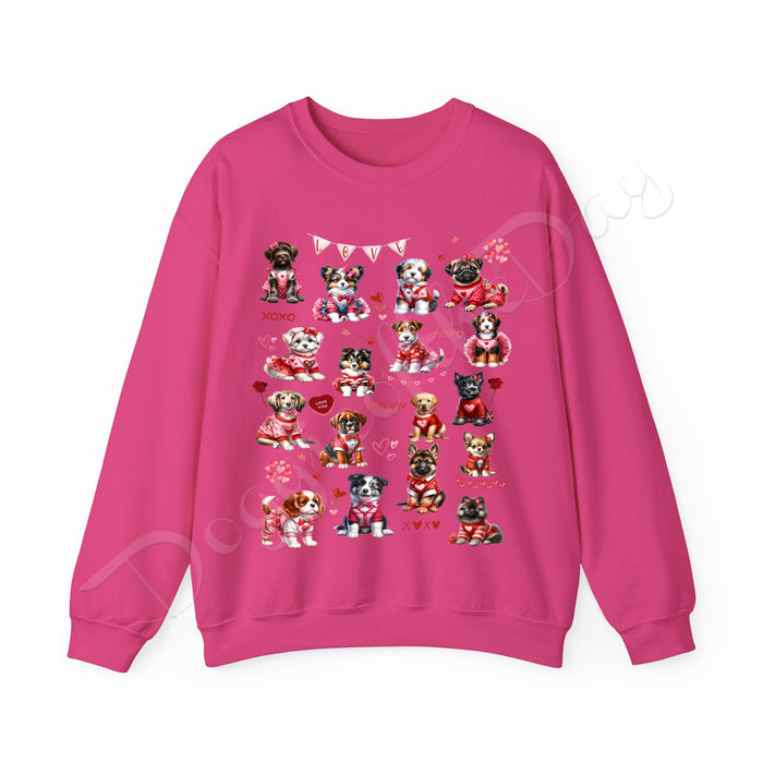 Valentine's Day Pink Sweatshirt with Dogs, Hoodie for Woman, Dogs with Roses, I Love You Candy Hearts, Puppy in Outfit, Plus Sizes, Gifts