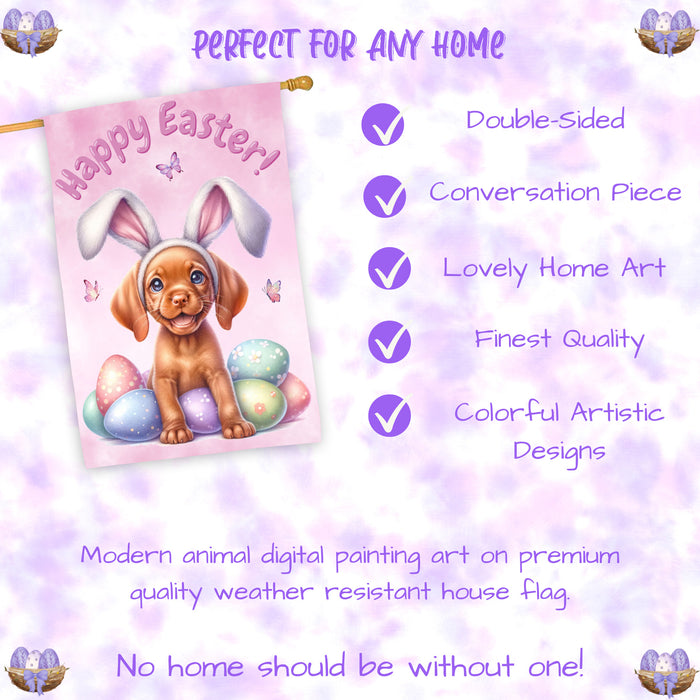 Vizsla Spring Easter Puppy House Flag Home Outdoor Decorative Dog Flag Gifts 28x40 Inch Double-Sided