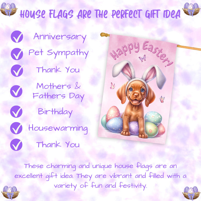 Vizsla Spring Easter Puppy House Flag Home Outdoor Decorative Dog Flag Gifts 28x40 Inch Double-Sided