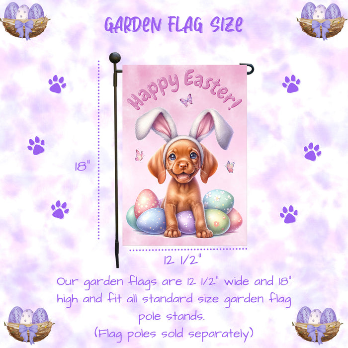 Vizsla Dog Happy Easter Garden Flag Puppy Eggs Spring Yard Lawn Outdoor Décor 12x18 Inch Single Side and Double Sided
