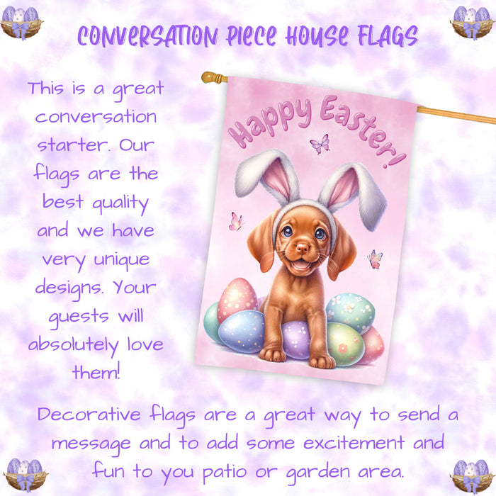 Vizsla Spring Easter Puppy House Flag Home Outdoor Decorative Dog Flag Gifts 28x40 Inch Double-Sided