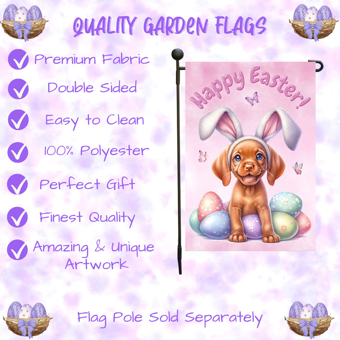 Vizsla Dog Happy Easter Garden Flag Puppy Eggs Spring Yard Lawn Outdoor Décor 12x18 Inch Single Side and Double Sided