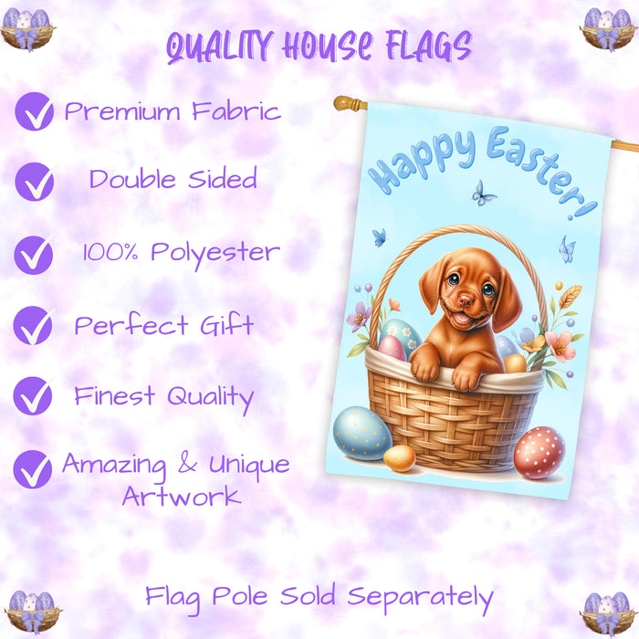 Vizsla Easter House Flag Puppy Eggs Outdoor Yard Holiday Decor Double Sided Flag 28x40 Inch Double-Sided